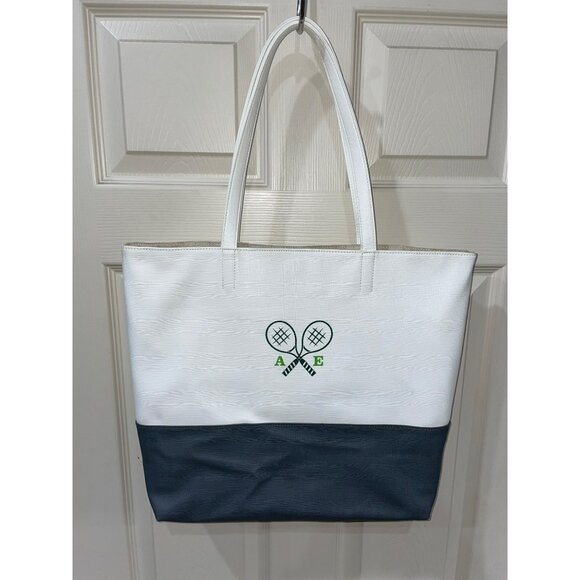 Mark and Graham Tennis Tote Bag A/E Design Large White & Gray Faux Leather With - Picture 9 of 9